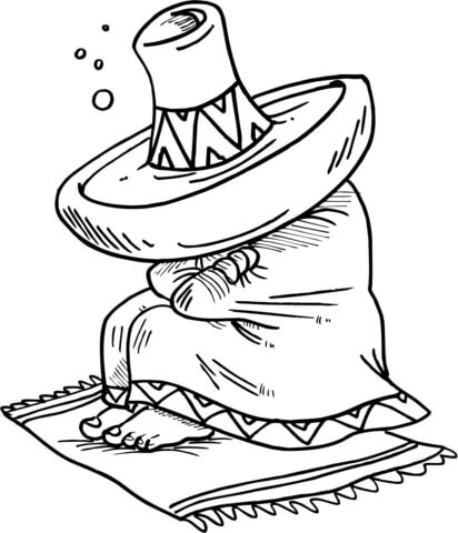 Mexican Sleeping Under His Sombrero Coloring Page